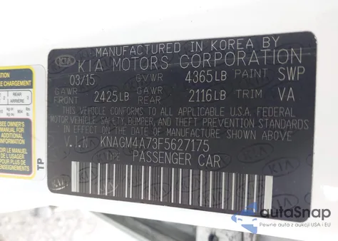 2015 Kia Optima Lx z USA, uszkodzony, nr VIN KNAGM4A73F5627175